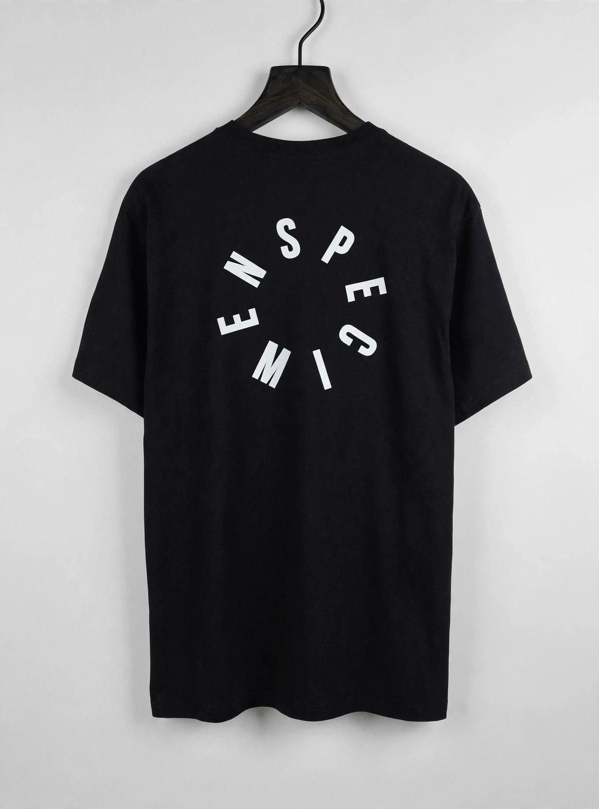 Doers Club black tee back circular graphic on hanger