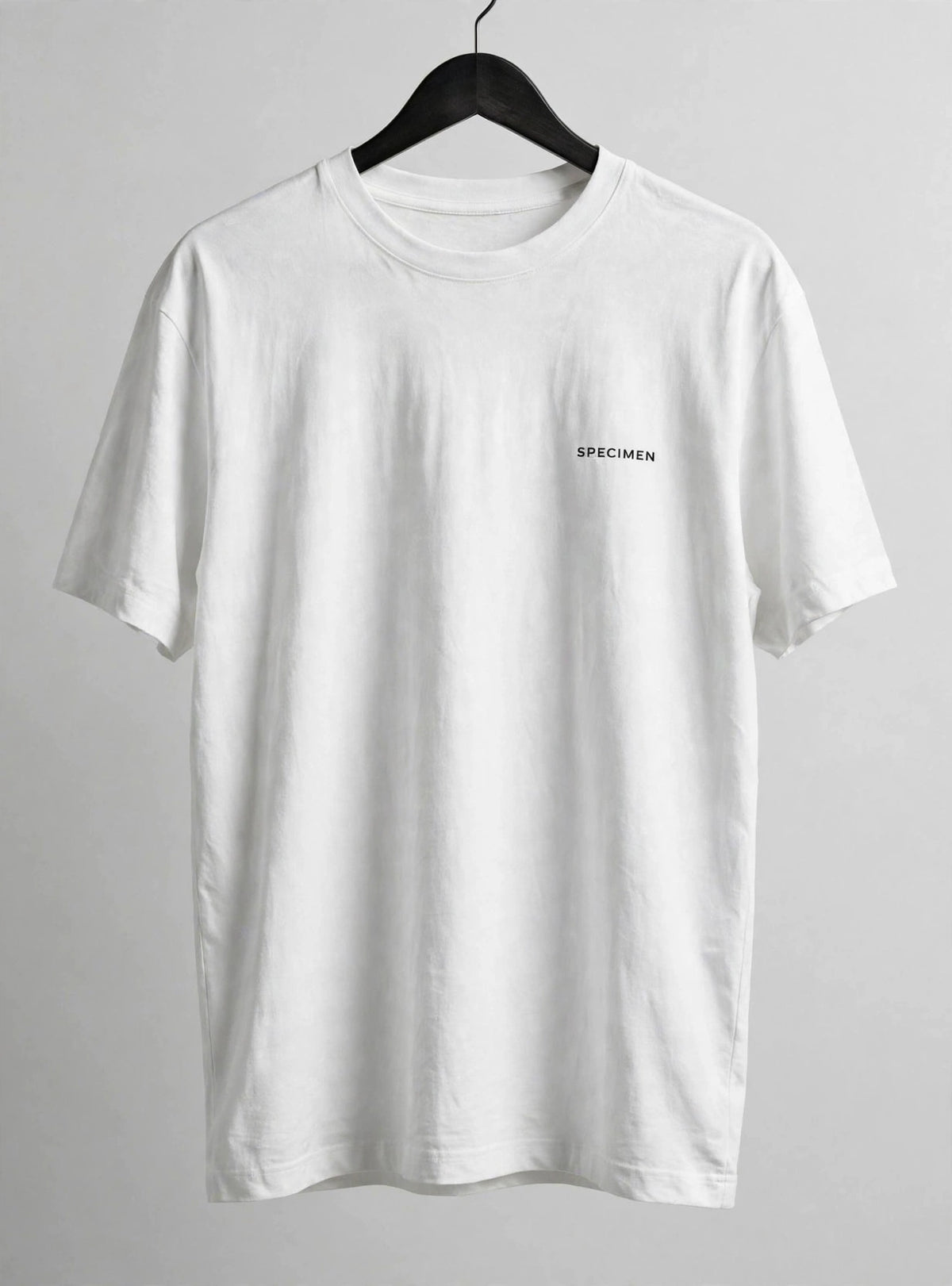 Doers Club white tee front on hanger